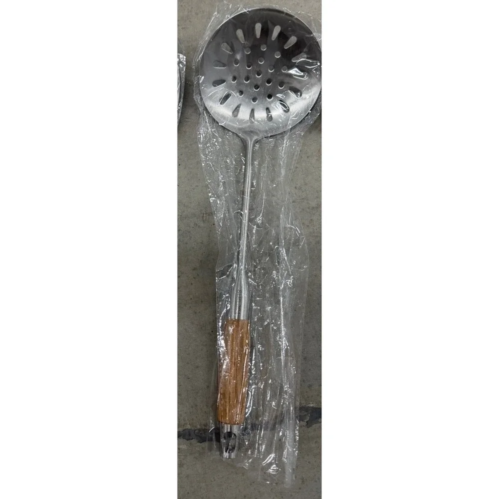 4pc Stainless Steel Kitchen Utensil Set Wood Handle Ladle Skimmer Turner Spatula